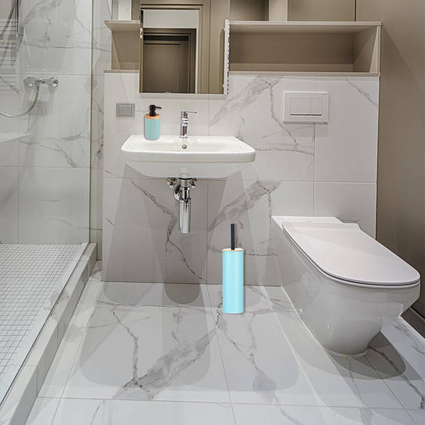 Berilo badkamer accesoires Malaga - toiletborstel/zeeppompje - lichtblauw - polyresin/rvs - Badkameraccessoireset