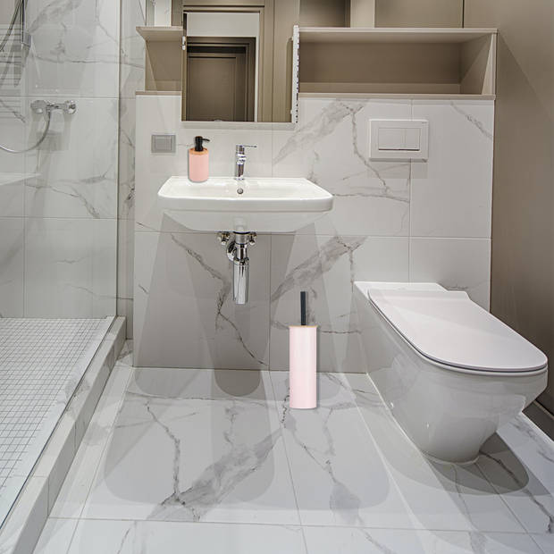 Berilo badkamer accesoires Malaga - toiletborstel/zeeppompje - lichtroze - polyresin/rvs - Badkameraccessoireset