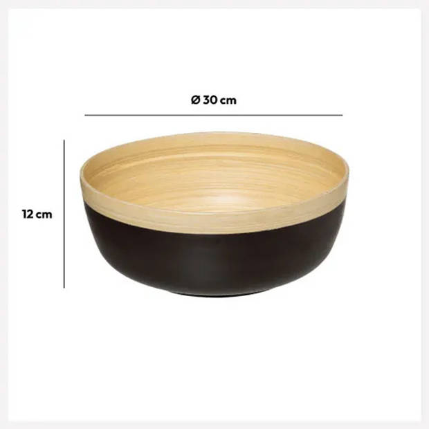 Secret de Gourmet Slakom/schaal met slacouvert - Bamboe hout - D30 cm - petrol blauw - Saladeschalen