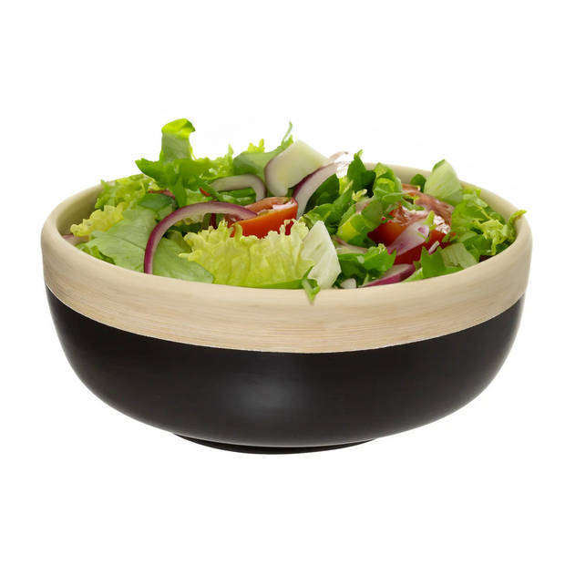 5Five - 2x - serveerschaal/saladeschaal - zwart - bamboe - 20 x 8 cm - rond - Saladeschalen