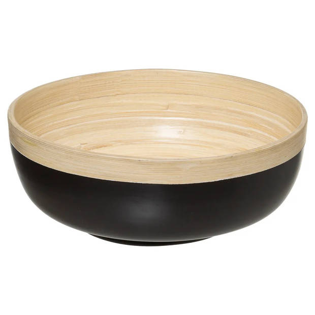 5Five - 2x - serveerschaal/saladeschaal - zwart - bamboe - 20 x 8 cm - rond - Saladeschalen