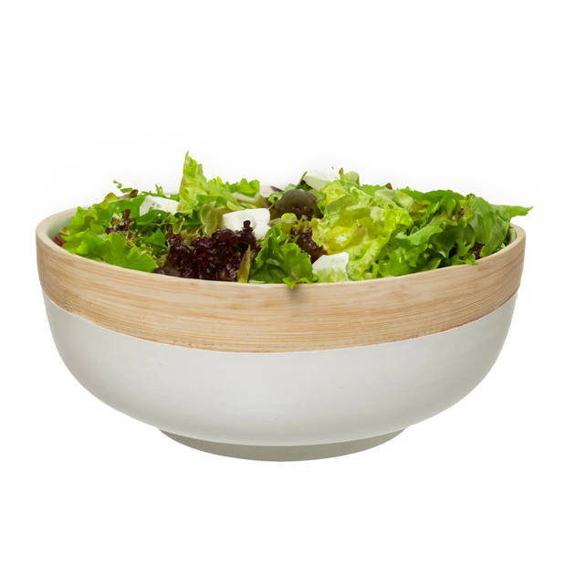 5Five - 2x - serveerschaal/saladeschaal - wit - bamboe - 20 x 8 cm - rond - Saladeschalen