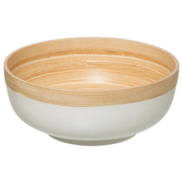 5Five - 2x - serveerschaal/saladeschaal - wit - bamboe - 20 x 8 cm - rond - Saladeschalen