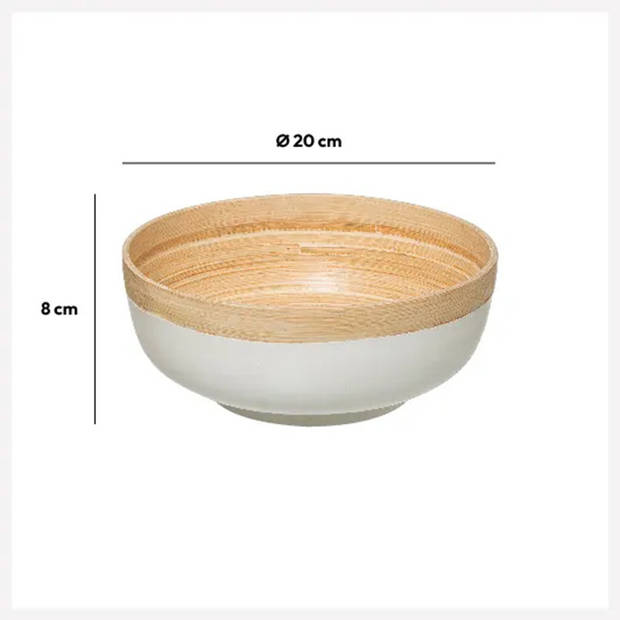 5Five - 2x - serveerschaal/saladeschaal - wit - bamboe - 20 x 8 cm - rond - Saladeschalen