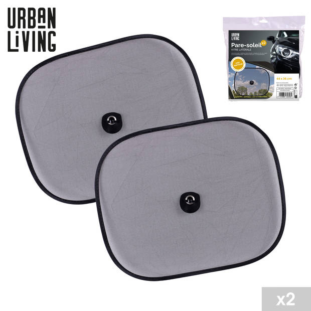 Urban Living Auto zonneschermen voor zijramen - 2x - zwart - kunststof - zuignappen - 44x 36 cm - Autozonneschermen