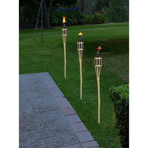 Pro Garden Tuinfakkels voor lampenolie - 4x stuks - bamboe hout - navulbaar - 65 cm - Fakkels