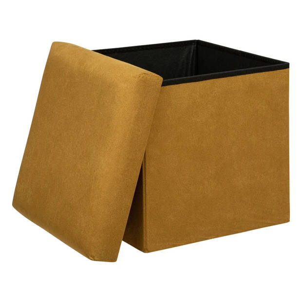 Atmosphera Poef/krukje/hocker Amber - 2x - Opvouwbare opslag box - fluweel Okergeel - D38 x H38 cm - Poefs