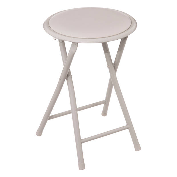 5Five Bijzet krukje/stoel - 2x - Opvouwbaar - beige - D30 x H46 cm - Krukjes