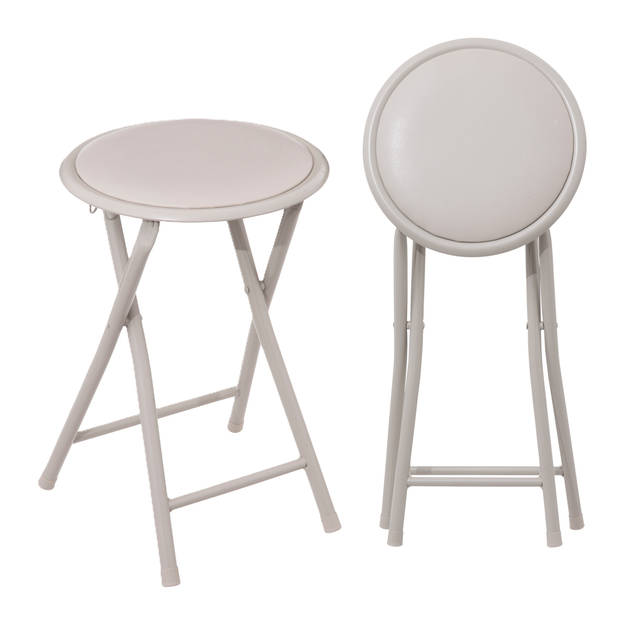 5Five Bijzet krukje/stoel - 2x - Opvouwbaar - beige - D30 x H46 cm - Krukjes