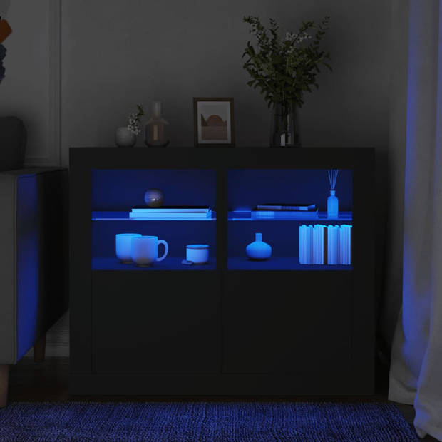 vidaXL Bijzetkastjes met LED-verlichting 2 st bewerkt hout zwart