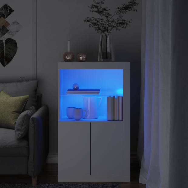 vidaXL Bijzetkast met LED-verlichting bewerkt hout wit