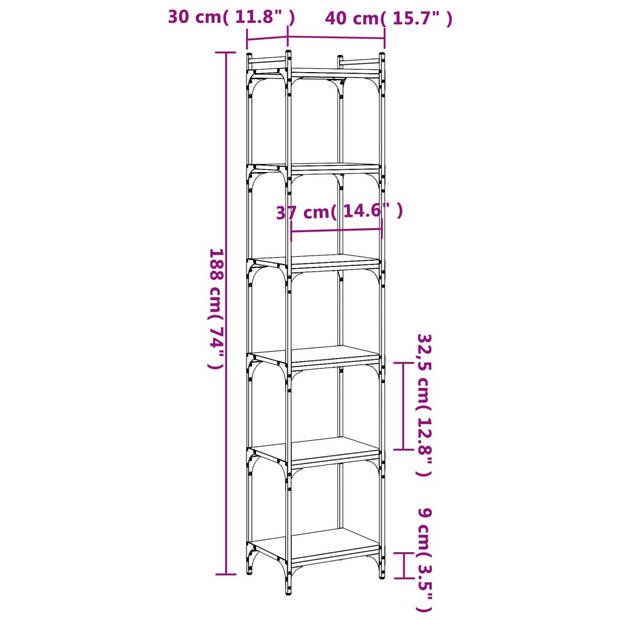 vidaXL Boekenkast 6-laags 40x30x188 cm bewerkt hout zwart