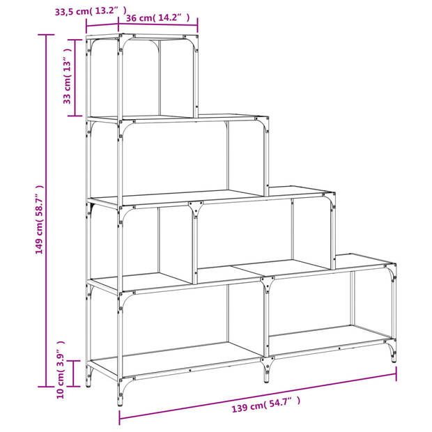 vidaXL Boekenkast 4-laags 139x33,5x149 cm bewerkt hout gerookt eiken