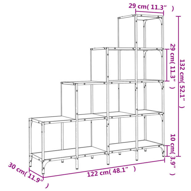 vidaXL Boekenkast 122x30x132 cm bewerkt hout en metaal bruin eiken