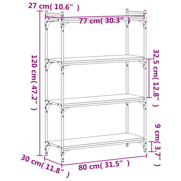 vidaXL Boekenkast 4-laags 80x30x120 cm bewerkt hout zwart