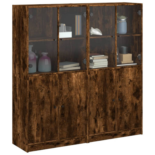 vidaXL Boekenkast met deuren 136x37x142 cm hout gerookt eikenkleurig