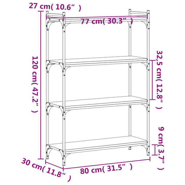 vidaXL Boekenkast 4-laags 80x30x120 cm bewerkt hout grijs sonoma