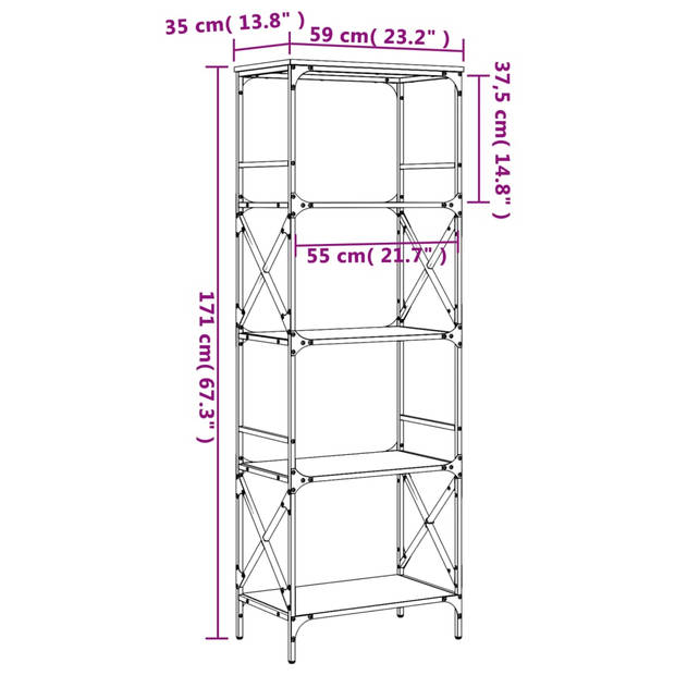 vidaXL Boekenkast 5-laags 59 x 35 x 171 cm bewerkt hout sonoma eiken