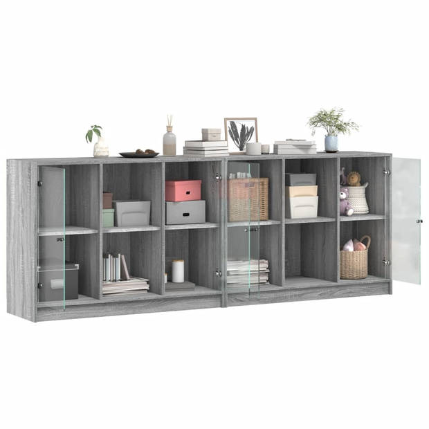 vidaXL Boekenkast met deuren 204x37x75 cm hout grijs sonoma eikenkleur