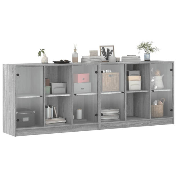 vidaXL Boekenkast met deuren 204x37x75 cm hout grijs sonoma eikenkleur