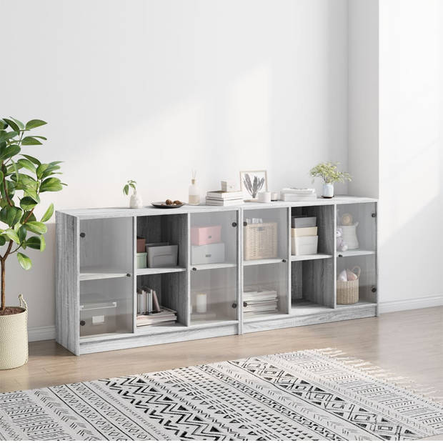 vidaXL Boekenkast met deuren 204x37x75 cm hout grijs sonoma eikenkleur