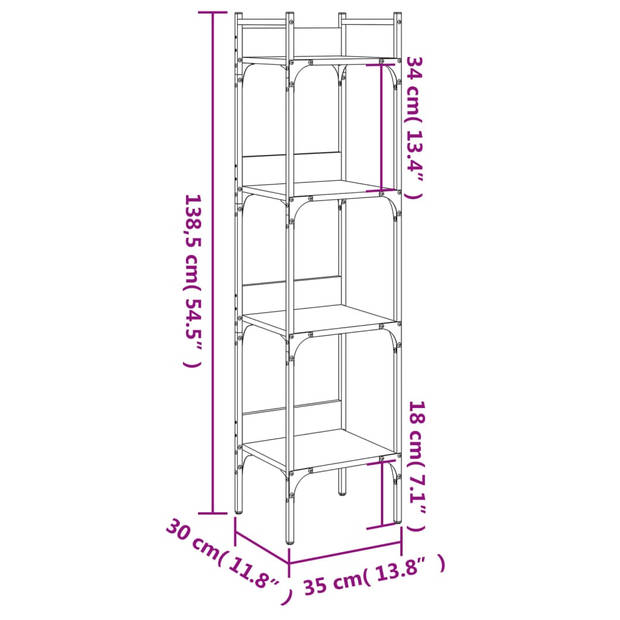 vidaXL Boekenkast 4-laags 35x30x138,5 cm bewerkt hout zwart