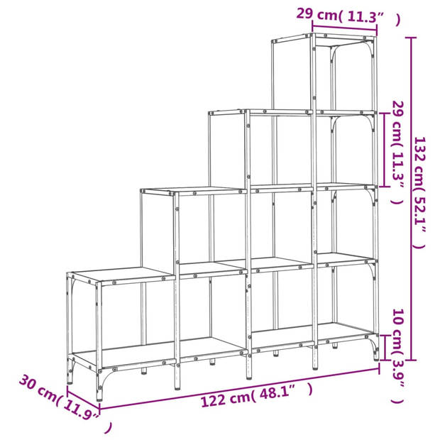 vidaXL Boekenkast 122x30x132 cm bewerkt hout en metaal gerookt eiken