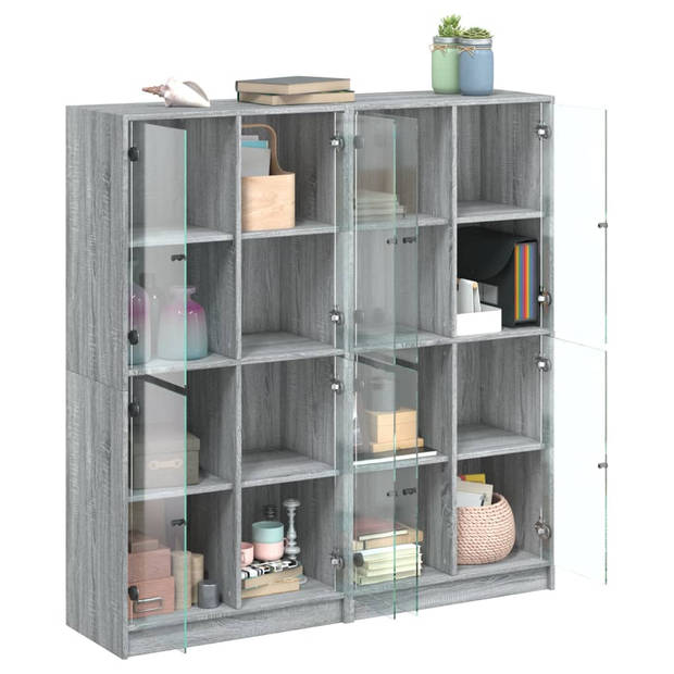 vidaXL Boekenkast met deuren 136x37x142 cm hout grijs sonoma eiken