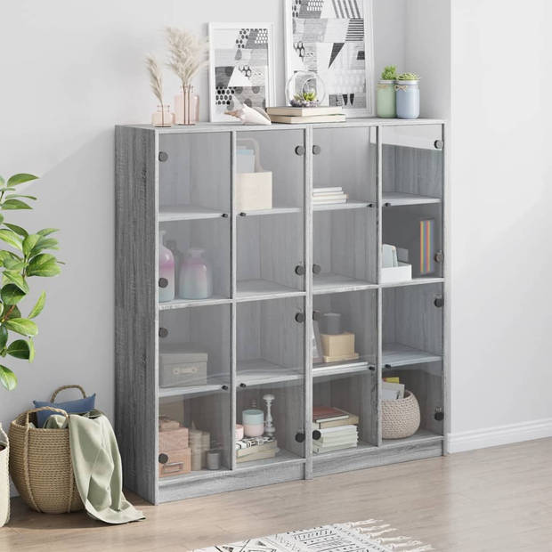 vidaXL Boekenkast met deuren 136x37x142 cm hout grijs sonoma eiken