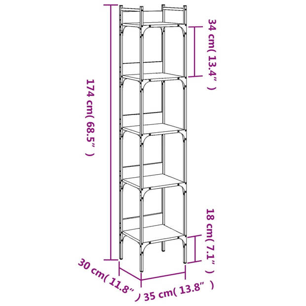 vidaXL Boekenkast 5-laags 35x30x174 cm bewerkt hout gerookt eikenkleur