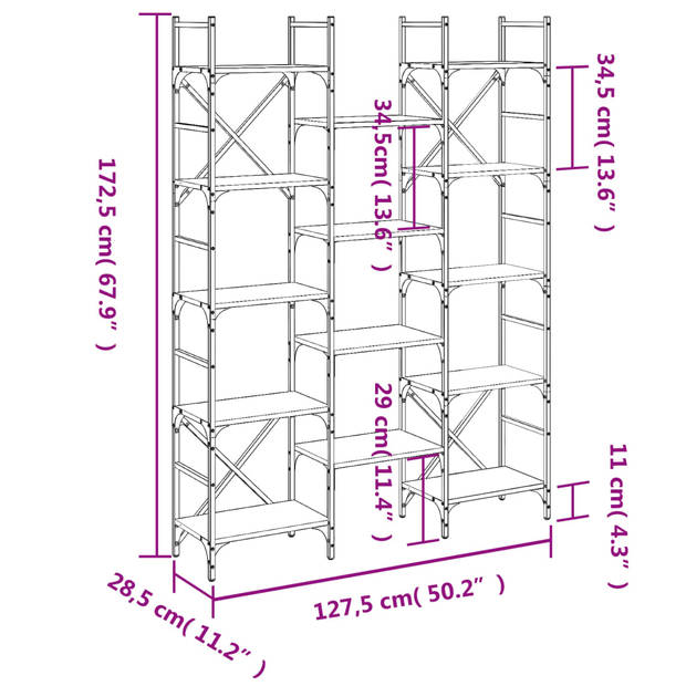 vidaXL Boekenkast 127,5x28,5x172,5 cm bewerkt hout sonoma eikenkleurig