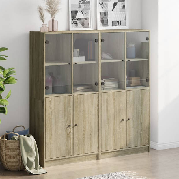 vidaXL Boekenkast met deuren 136x37x142 cm hout sonoma eikenkleurig