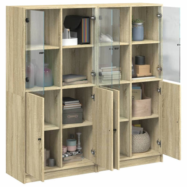 vidaXL Boekenkast met deuren 136x37x142 cm hout sonoma eikenkleurig