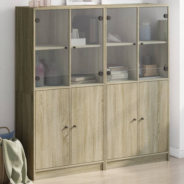 vidaXL Boekenkast met deuren 136x37x142 cm hout sonoma eikenkleurig