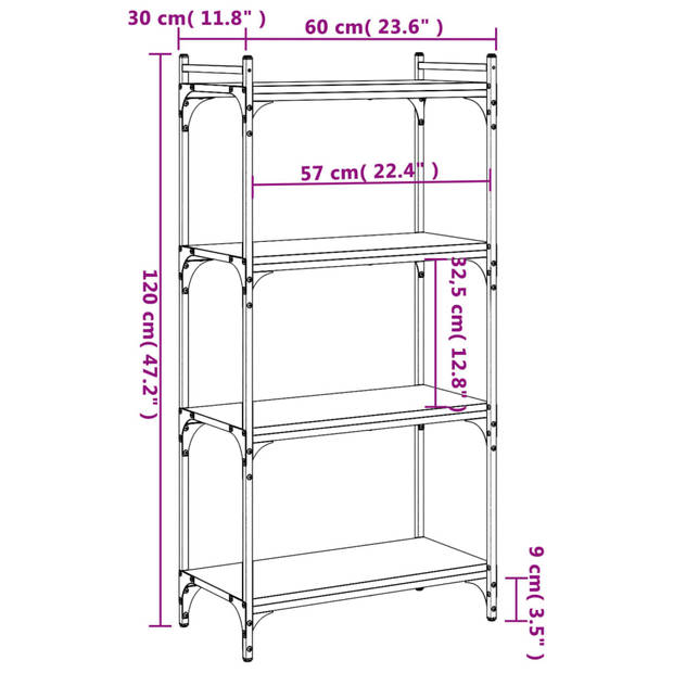 vidaXL Boekenkast 4-laags 60x30x120 cm bewerkt hout gerookt eikenkleur