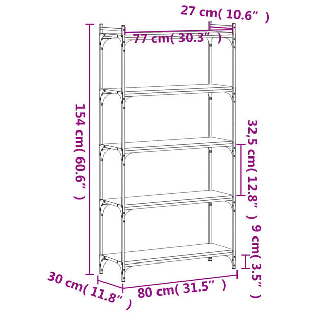 vidaXL Boekenkast 5-laags 80x30x154 cm bewerkt hout gerookt eikenkleur