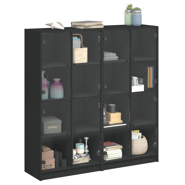 vidaXL Boekenkast met deuren 136x37x142 cm bewerkt hout zwart