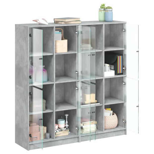 vidaXL Boekenkast met deuren 136x37x142 cm bewerkt hout betongrijs