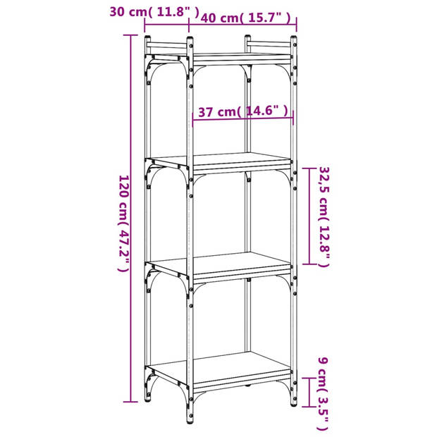 vidaXL Boekenkast 4-laags 40x30x120 cm bewerkt hout grijs sonoma