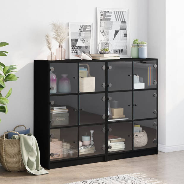 vidaXL Boekenkast met deuren 136x37x109 cm bewerkt hout zwart