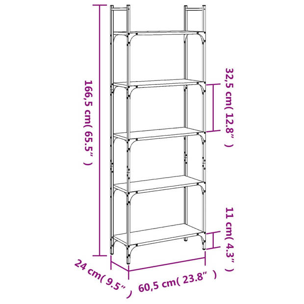 vidaXL Boekenkast 5-laags 60,5x24x166,5 cm bewerkt hout zwart