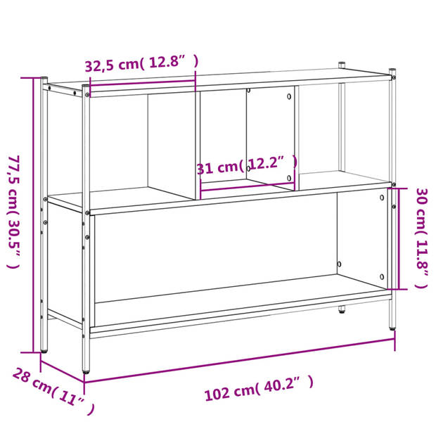 vidaXL Boekenkast 102x28x77,5 cm bewerkt hout sonoma eikenkleurig