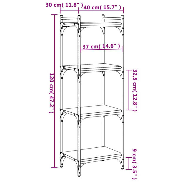 vidaXL Boekenkast 4-laags 40x30x120 cm bewerkt hout sonoma eikenkleur