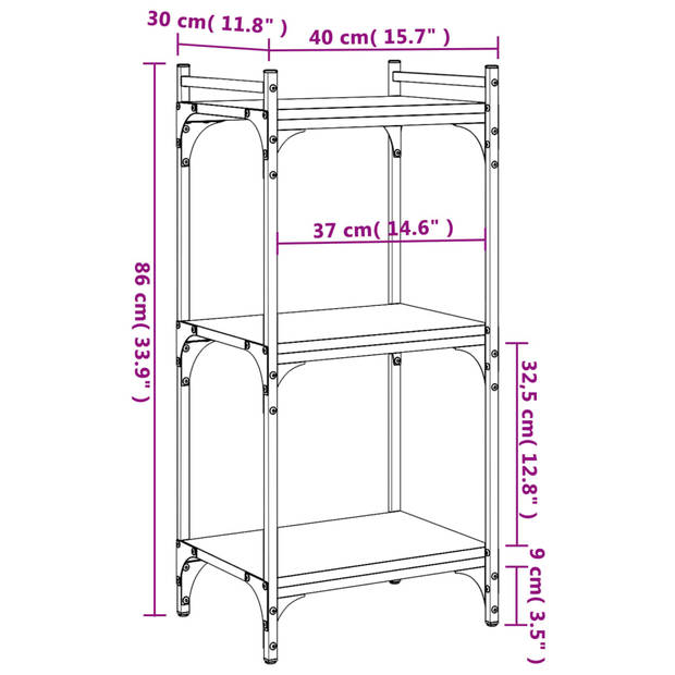 vidaXL Boekenkast 3-laags 40x30x86 cm bewerkt hout bruin eikenkleur