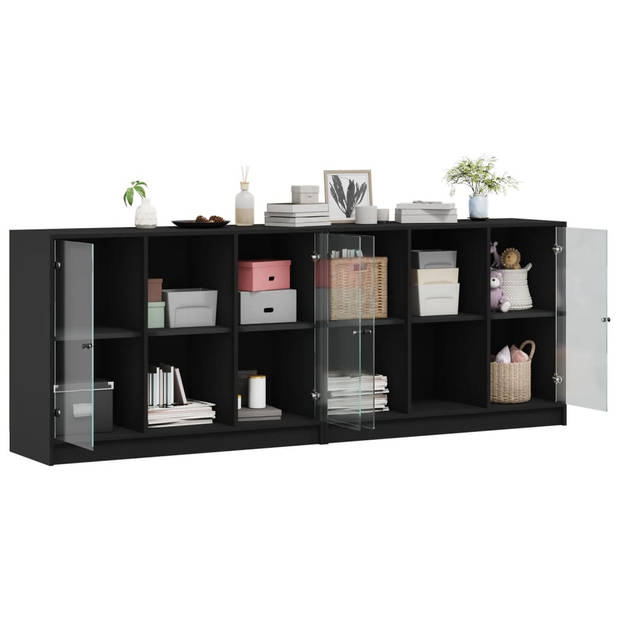 vidaXL Boekenkast met deuren 204x37x75 cm bewerkt hout zwart