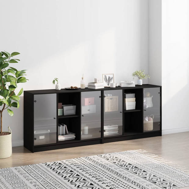 vidaXL Boekenkast met deuren 204x37x75 cm bewerkt hout zwart