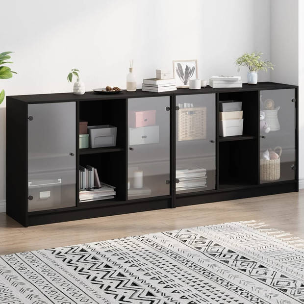 vidaXL Boekenkast met deuren 204x37x75 cm bewerkt hout zwart