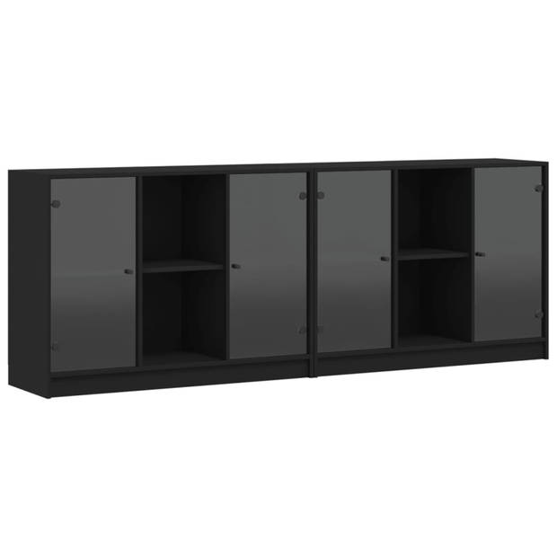 vidaXL Boekenkast met deuren 204x37x75 cm bewerkt hout zwart