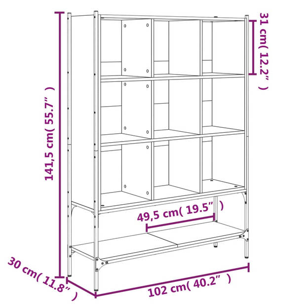 vidaXL Boekenkast 102x30x141,5 cm bewerkt hout sonoma eikenkleurig