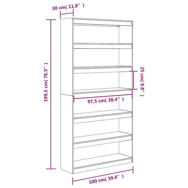 vidaXL Boekenkast / kamerscherm 100x30x199,5 cm massief grenenhout